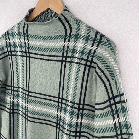 TAHARI Sweater M Plaid Mock Neck Pullover Viscose Blend Green - Picture 5 of 13